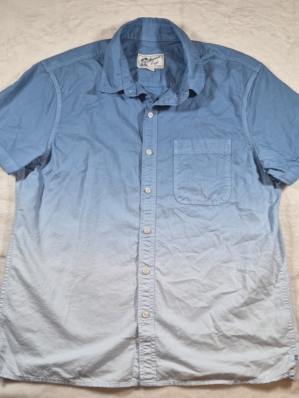 American Eagle Outfitters Light-to-Mid Blue Ombre Short-Sleeve Button-Down Shirt